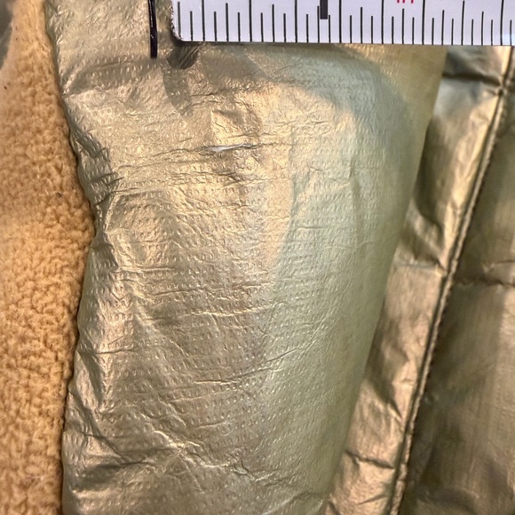 The Limited Down Puffer Liquid Green Gold Metallic Shimmer Jacket Fur Hood - Picture 14 of 16